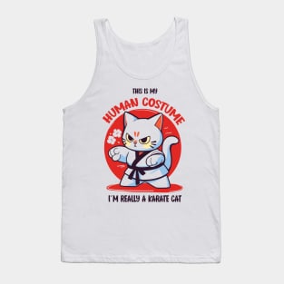 Karate Cat Halloween T-Shirt | This is My Human Costume | Martial Arts Anime Shirt | Manga Style Tee | Cat Lovers Gift Tank Top